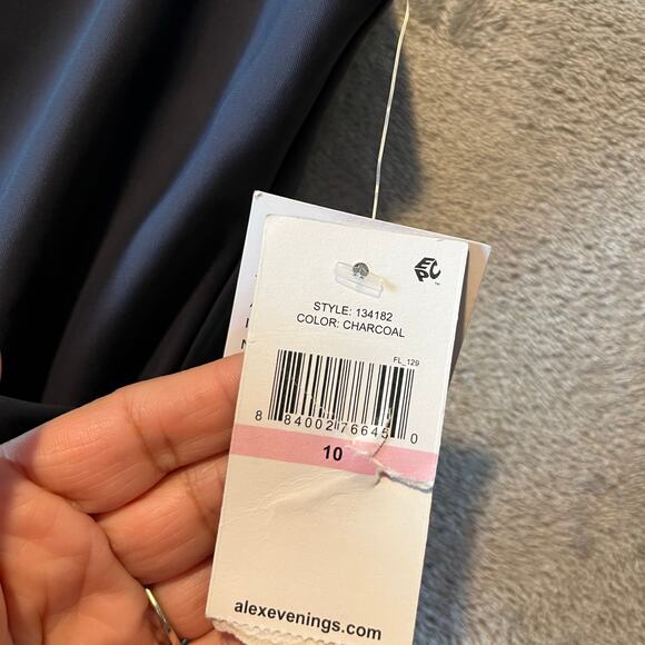 Alex Evenings‎ Charcoal Gray Side Ruched Dress Size 10 Rhinestone Wedding New - Picture 4 of 8